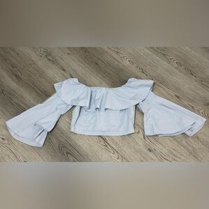 NEW JOLIE Off The Shoulder Crop Top - Light Blue With Flowy Sleeves - Size Small